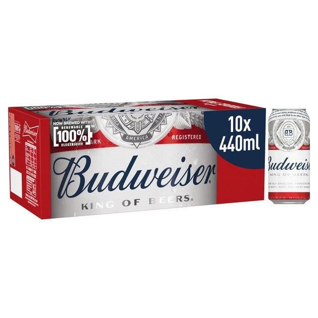 Budweiser lager beer cans 10 x 440ml - British product