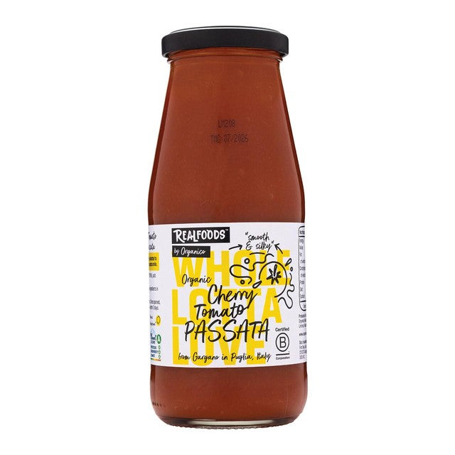 Realfoods cherry tomato passata 420g, imported from the UK