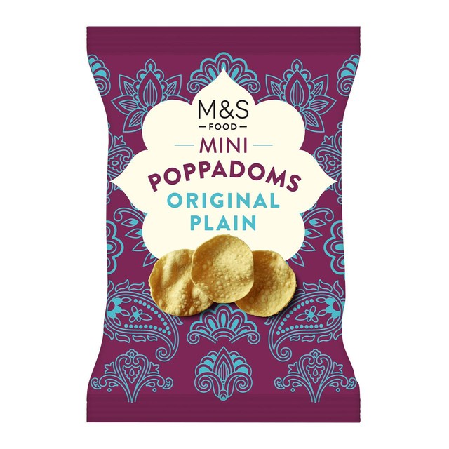 M&S Mini Poppadoms Black Gram Flour 65g, imported from the UK