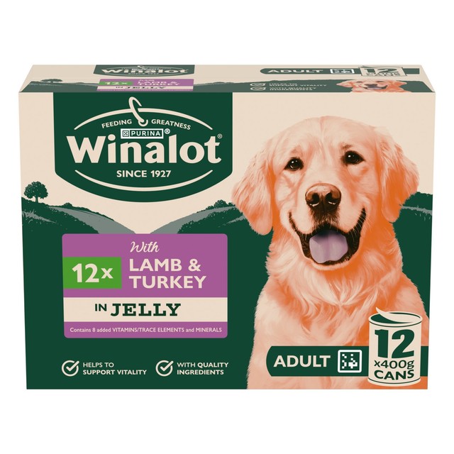 Winalot lamb and turkey wet dog food 12 x 400g cans (British brand)