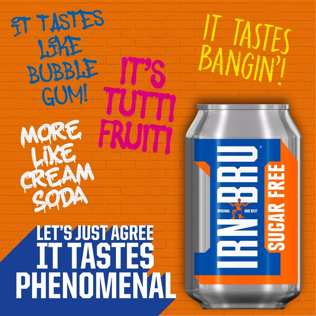 Irn-Bru Sugar Free Soft Drink 24 pack, imported from the UK