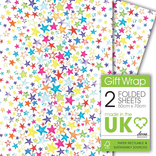 Deva Designs painted stars gift wrap 2 sheets imported from the UK