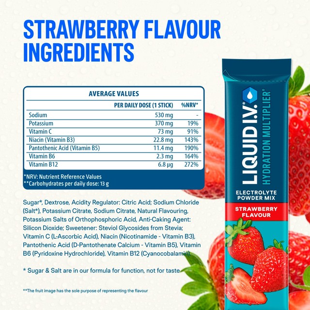 Unilever Liquid I.V. Strawberry Electrolyte Powder Mix 6x16g, UK version