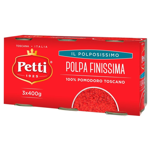 Petti Finely Chopped Tomatoes Italian 3x400g pack, imported from the UK