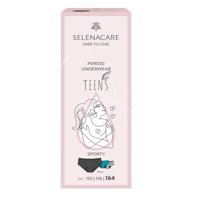 Selenacare period knickers sporty black teens size 13-14 years (British brand)