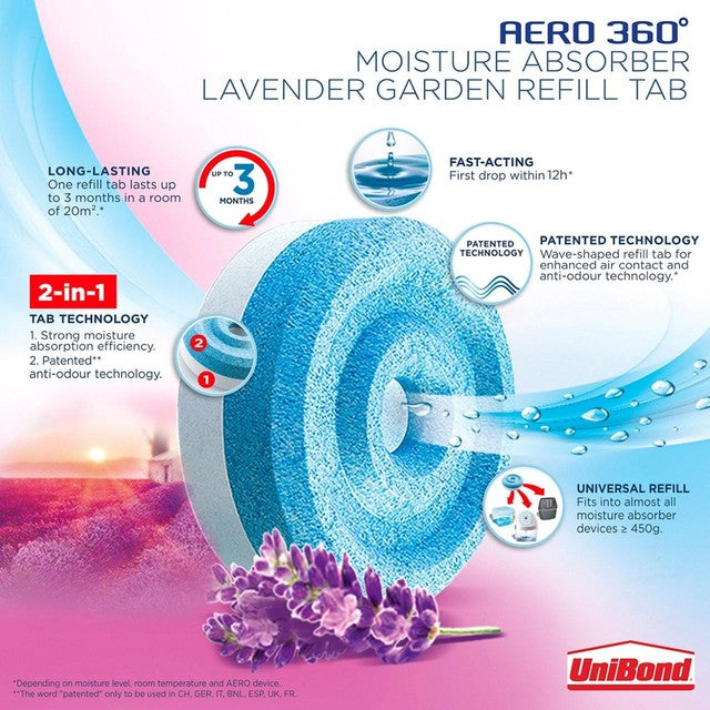 Unibond moisture absorber lavender refill tabs 4 x 450g (British brand)