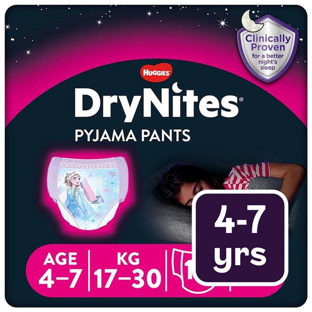 DryNites Girls Pyjama Pants 4-7 Yrs (17-30kg), UK version