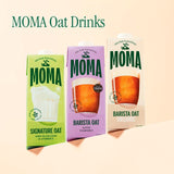 Moma unsweetened barista oat drink in a 1-liter carton, imported from the UK