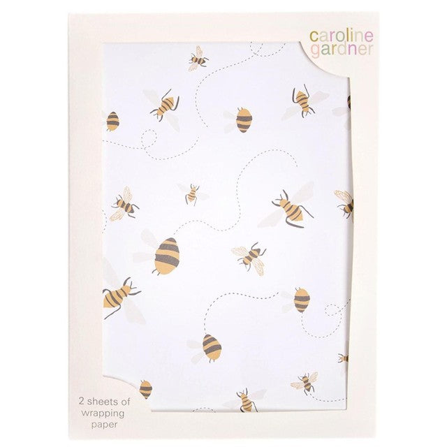 Caroline Gardner bees print gift wrap sheets 2 sheets 50cm x 70cm - British product