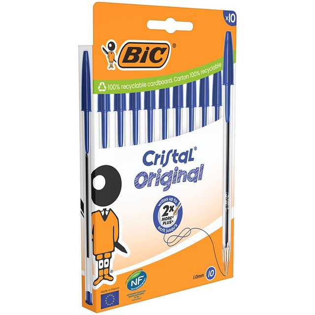 BIC Cristal Original blue ballpoint pens box of 10 - British product