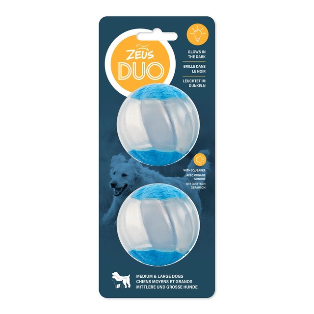 Zeus Duo Ball 6.3cm With Squeaker & Glo