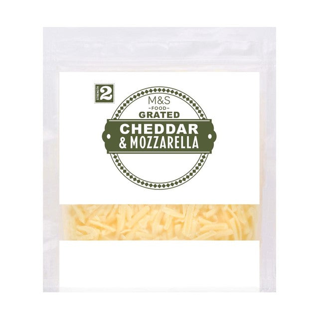 M&S grated cheddar and mozzarella cheese 250g, imported from the UK
