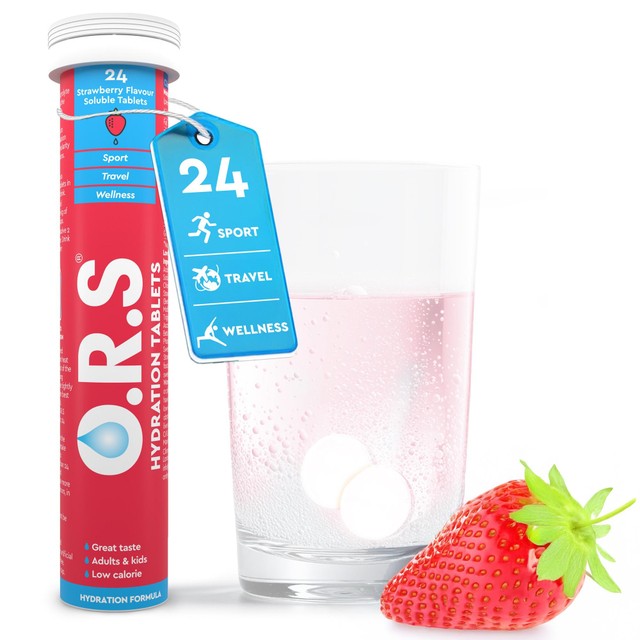 O.R.S strawberry hydration tablets 24 per pack, imported from the UK