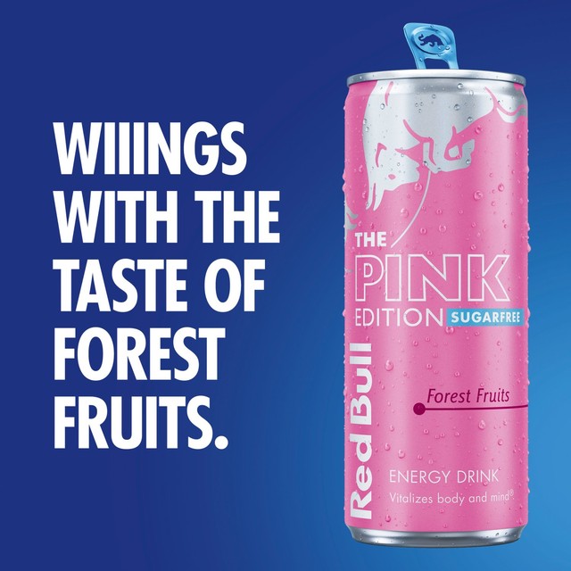 Red Bull Sugar Free Pink Edition Forest Fruits energy drink 4 x 250ml, imported from the UK