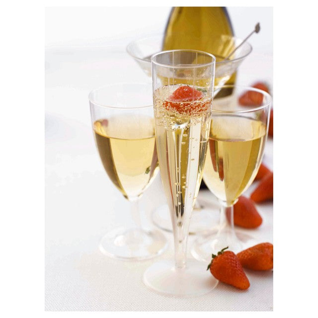 Duni plastic champagne flutes 135ml, imported from the UK