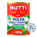 Mutti chopped tomatoes with basil 400g, imported from the UK