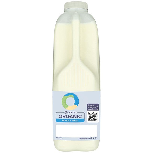 Ocado organic British whole milk 2 pints, imported from the UK
