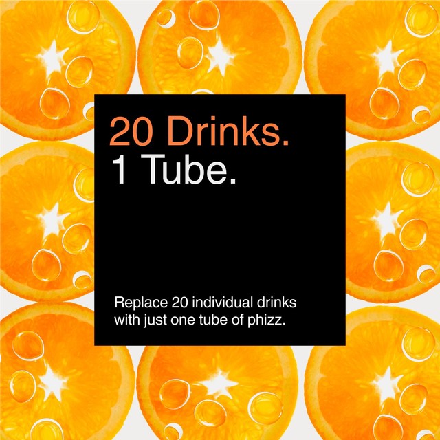 Phizz orange daily energy effervescent tablets 20 pack, imported from the UK