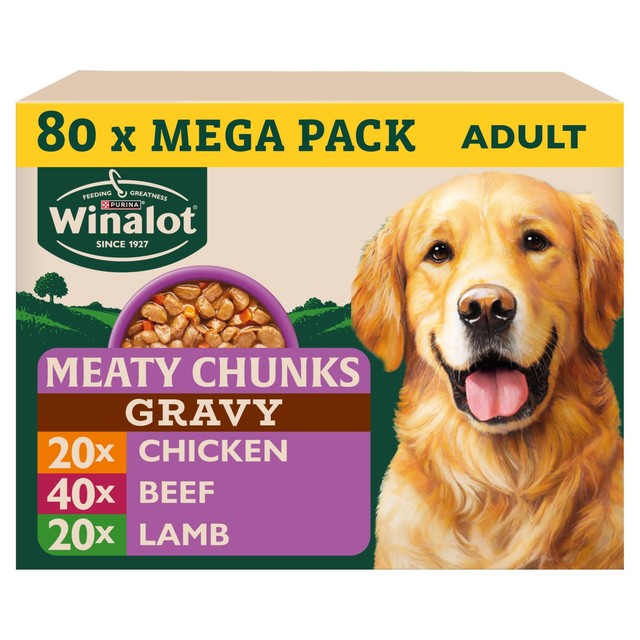 Winalot Meaty Chunks Mixed in Gravy wet dog food 80 x 100g (British brand)