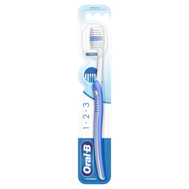 Oral-B 123 Indicator Medium manual toothbrush, imported from the UK