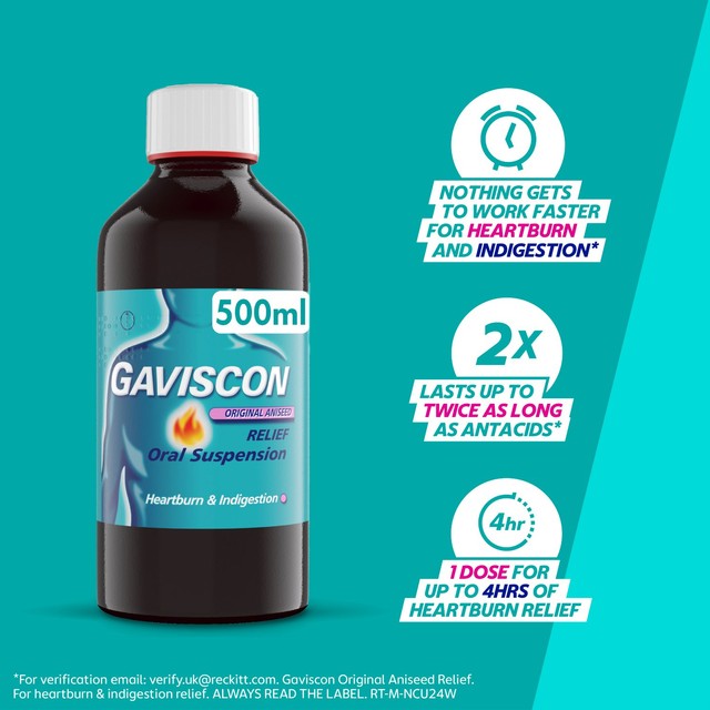 Gaviscon Original Aniseed antacid liquid 500ml, UK version