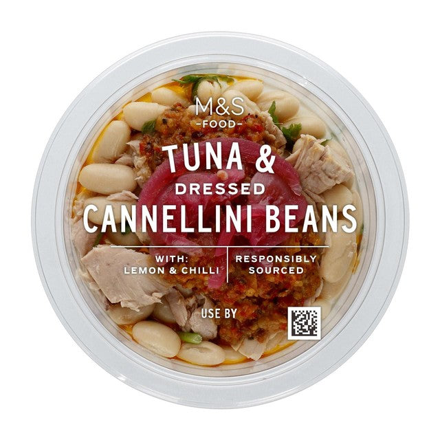 M&S dressed tuna and cannellini beans salad pot with lemon and chilli dressing 140g, imported from the UK