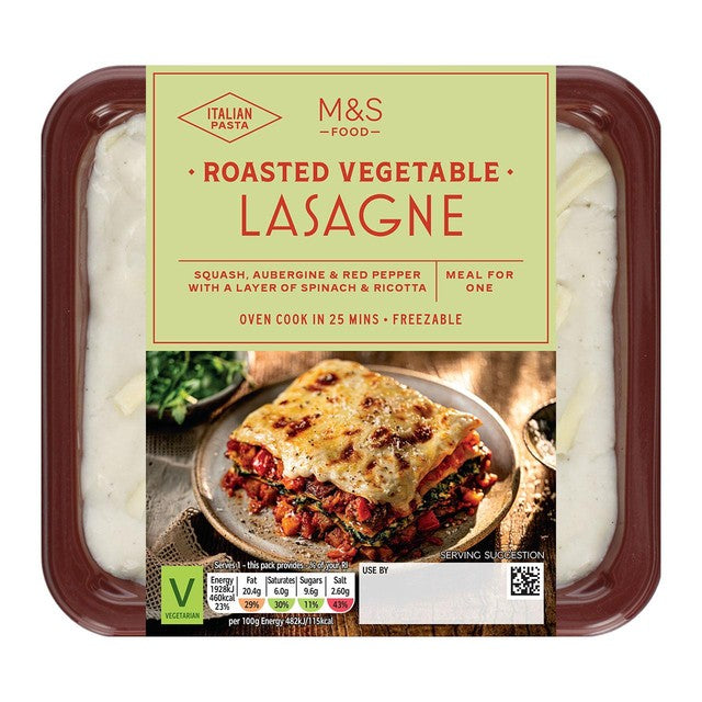 M&S roasted vegetable lasagne 400g, imported from the UK