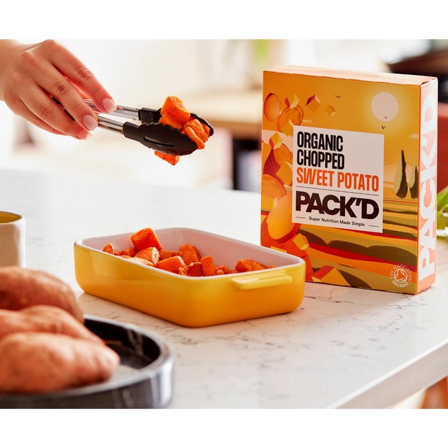 Pack'd frozen chopped sweet potato 450g, imported from the UK