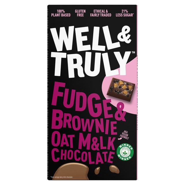 Well & Truly Fudge & Brownie Oat Milk Chocolate Bar 90g (British brand)