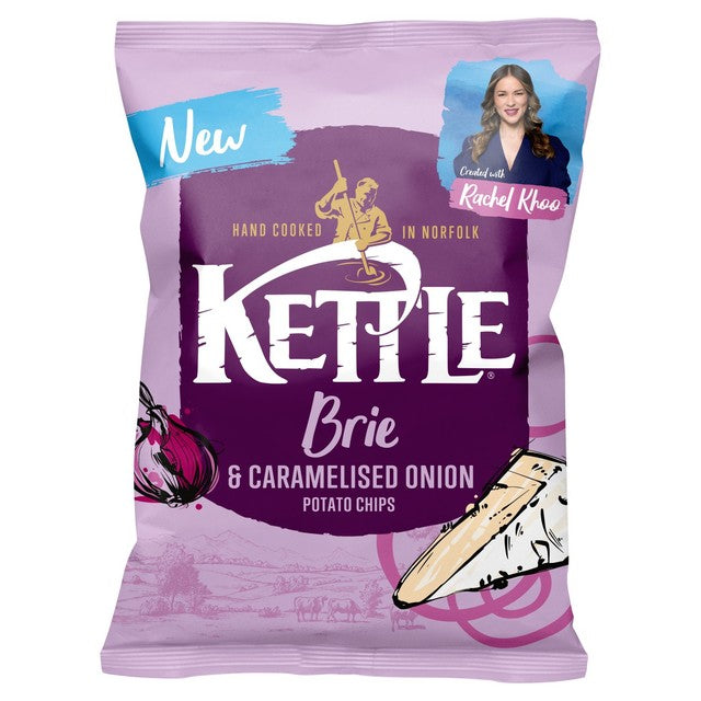 Kettle Chips Brie & Caramelised Onion potato crisps 130g, UK version