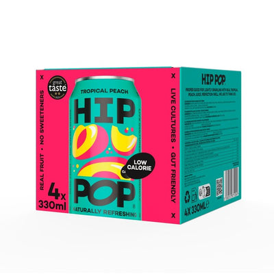 Hip Pop Tropical Peach & Mango kullsyreholdig fruktdrikk 4 x 330ml