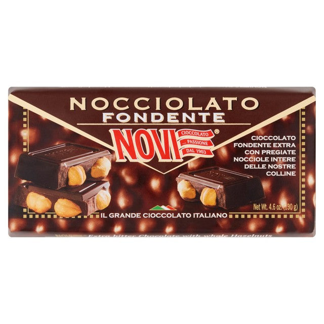 Novi dark chocolate bar with whole hazelnuts 130g, imported from the UK