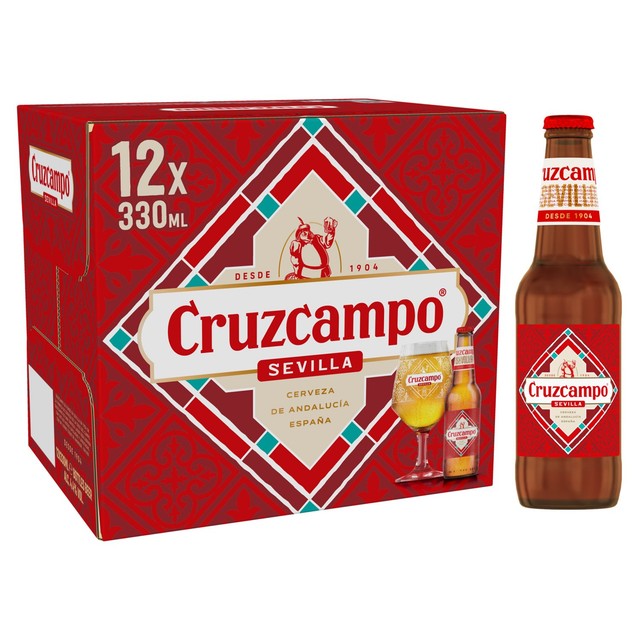 Cruzcampo lager beer 12 x 330ml bottles - British product