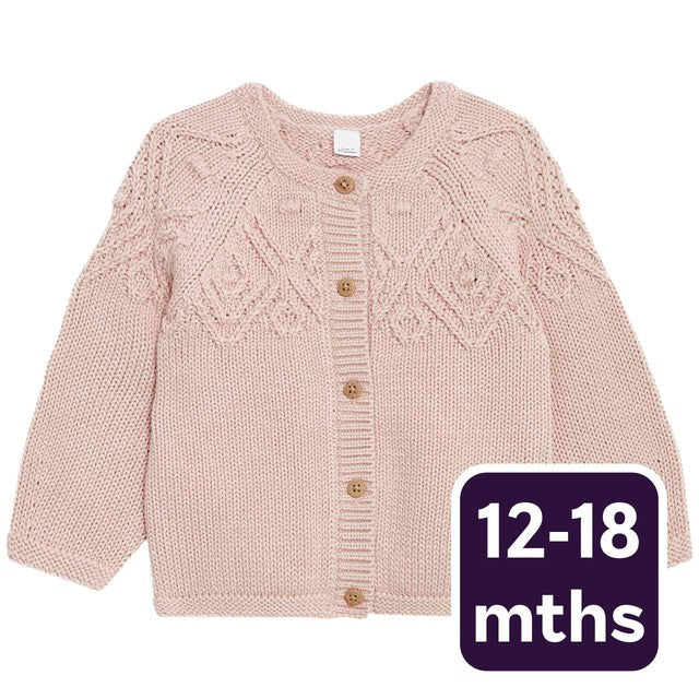 M&S pure cotton patterned cardigan pink 12-18 Months, imported from the UK