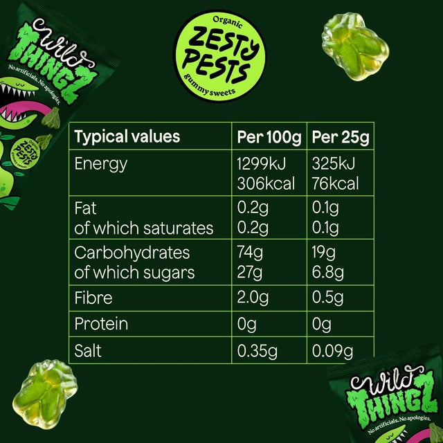 Wild Thingz Zesty Pests organic gummy sweets 130g (British brand)