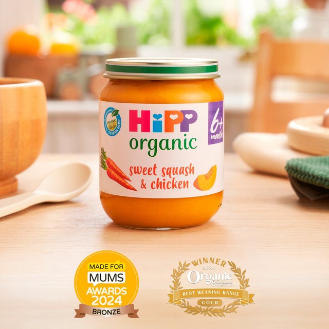 HiPP Organic sweet squash and chicken baby food jar 125g, UK version