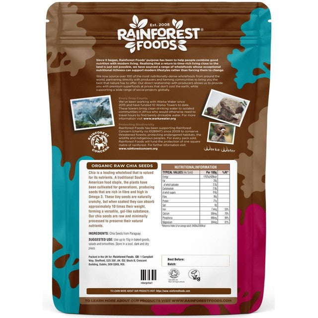 Rainforest Foods Organic Chia Seeds 300g, imported from the UK