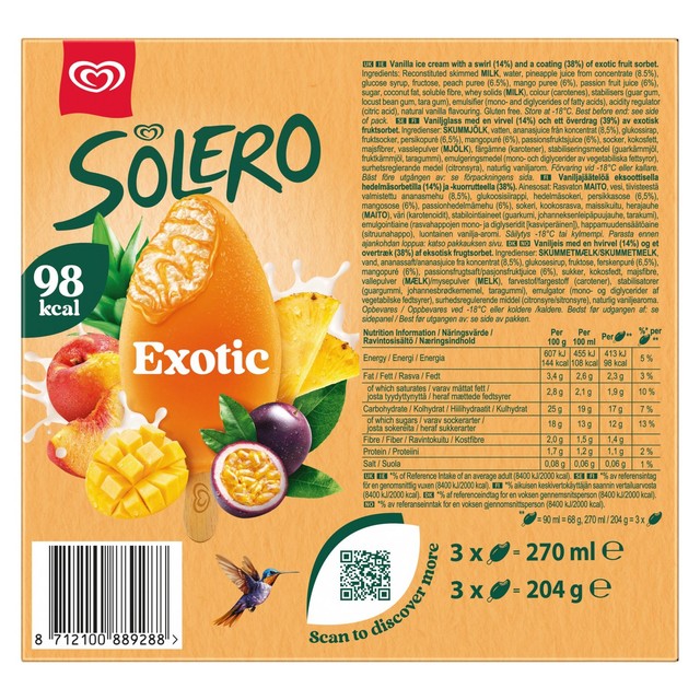 Wall's Solero Exotic ice cream sticks 3 x 90ml (British brand)
