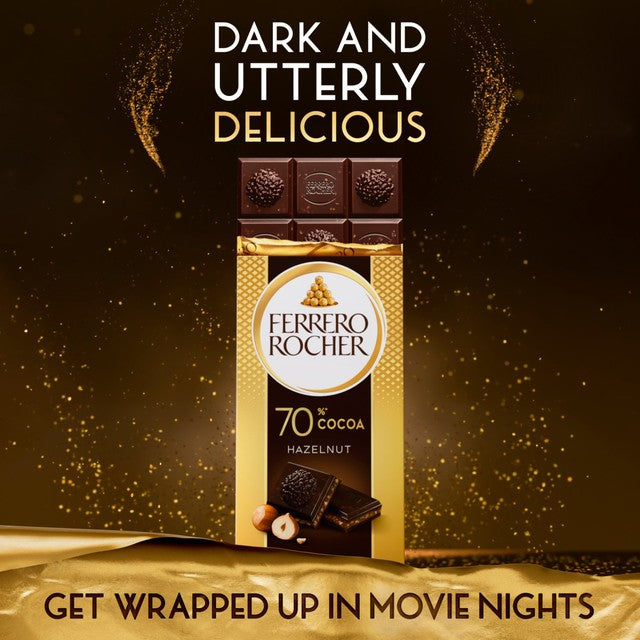 Ferrero Rocher 70% dark chocolate bar with hazelnuts 90g - British product