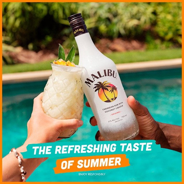 Malibu Original White Rum with Coconut Flavour 1L, imported from the UK