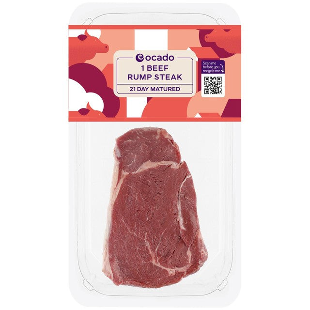 Ocado beef rump steak 255g, imported from the UK