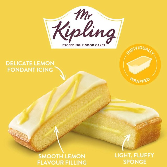 Mr Kipling lemon cake slices 8 per pack, imported from the UK
