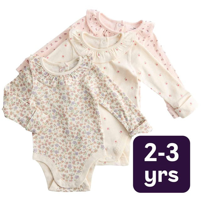 M&S floral bodysuit for girls, ivory, 2-3 years, imported from the UK