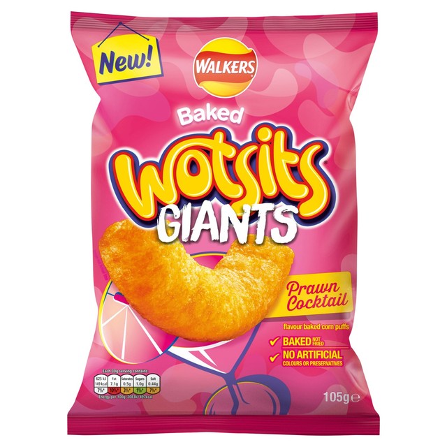 Walkers Wotsits Giants Prawn Cocktail baked corn puffs 105g (British brand)