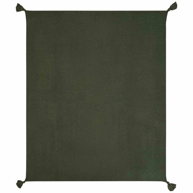 M&S knitted tassel throw dark green, imported from the UK