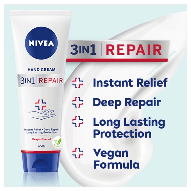 Nivea 3 in 1 Repair Hand Cream 100ml, imported from the UK