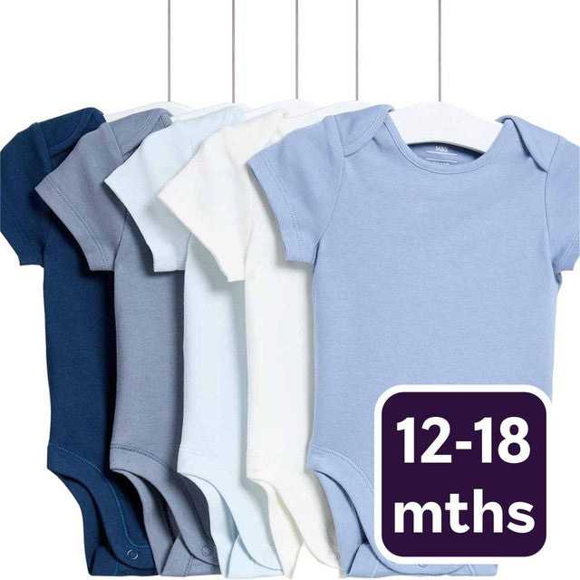 M&S blue cotton baby bodysuits 12-18 months, imported from the UK