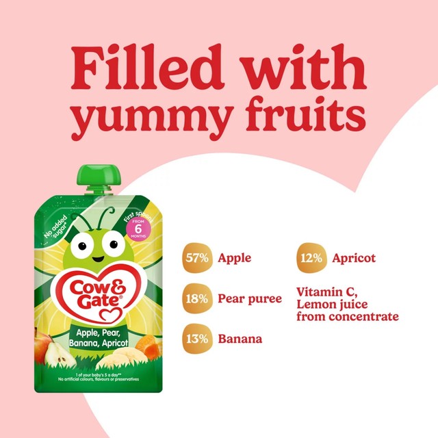 Cow & Gate apple pear banana apricot baby food pouch 100g - British product