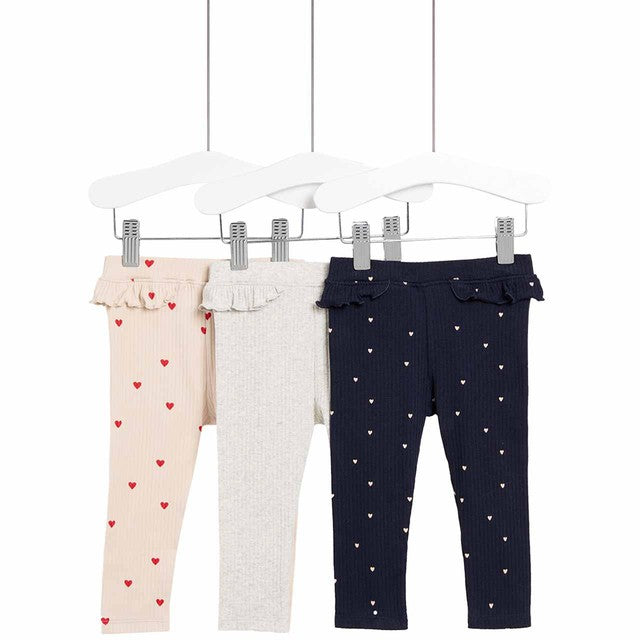 M&S Heart Cotton Leggings Navy 0-3 months, imported from the UK