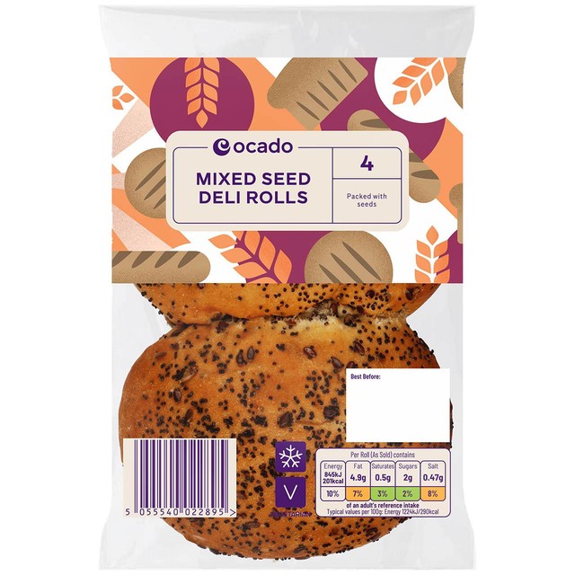 Ocado Mixed Seed Deli Rolls White 4 pack imported from the UK